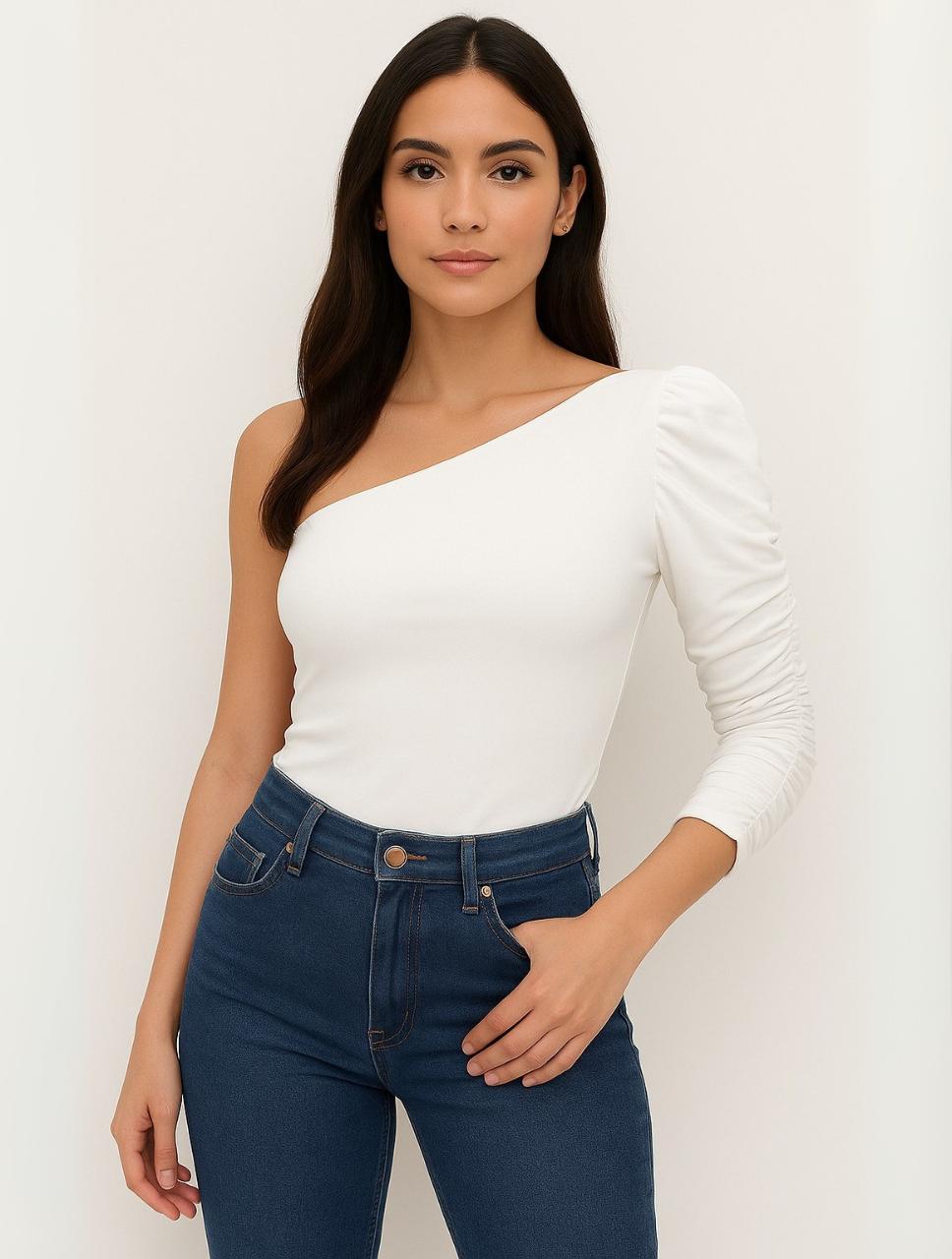 Body Escote Asimétrico Manga Bombacha - The Amour