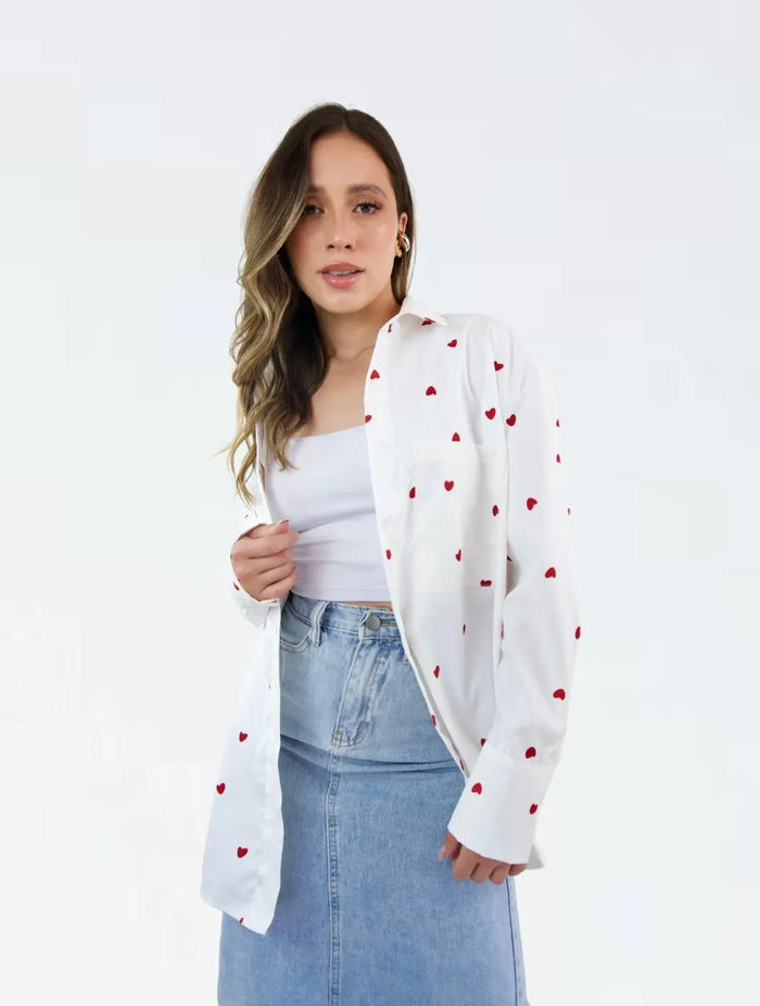 Blusón Camisa Sobretodo para Mujer Botones Corazones - The Alicia - Molgoa