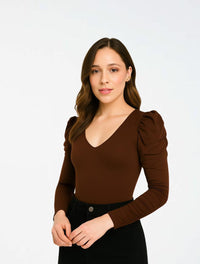 Body para Mujer Cuello V con Mangas Resortadas - The Hype