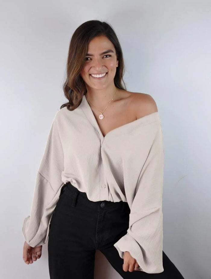 Blusa mujer Escote V Manga Bombacha - Ocaso - Molgoa