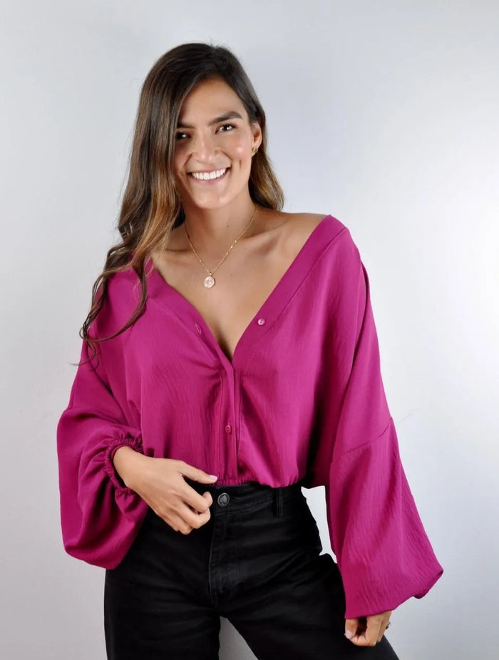 Blusa mujer Escote V Manga Bombacha - Ocaso - Molgoa