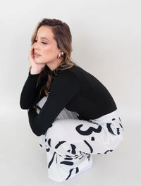 Pantalón para Mujer Blanco/Negro Estampado Lines Tipo Palazzo Tiro Alto  - The Lines Blanco/Negro