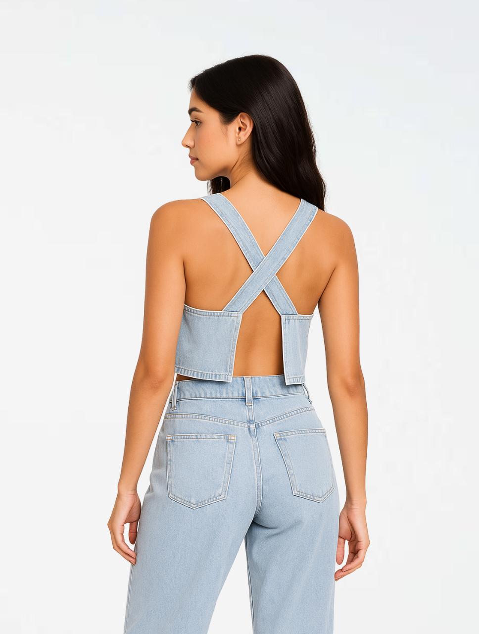 Crop Top Denim Para Mujer - The Soul