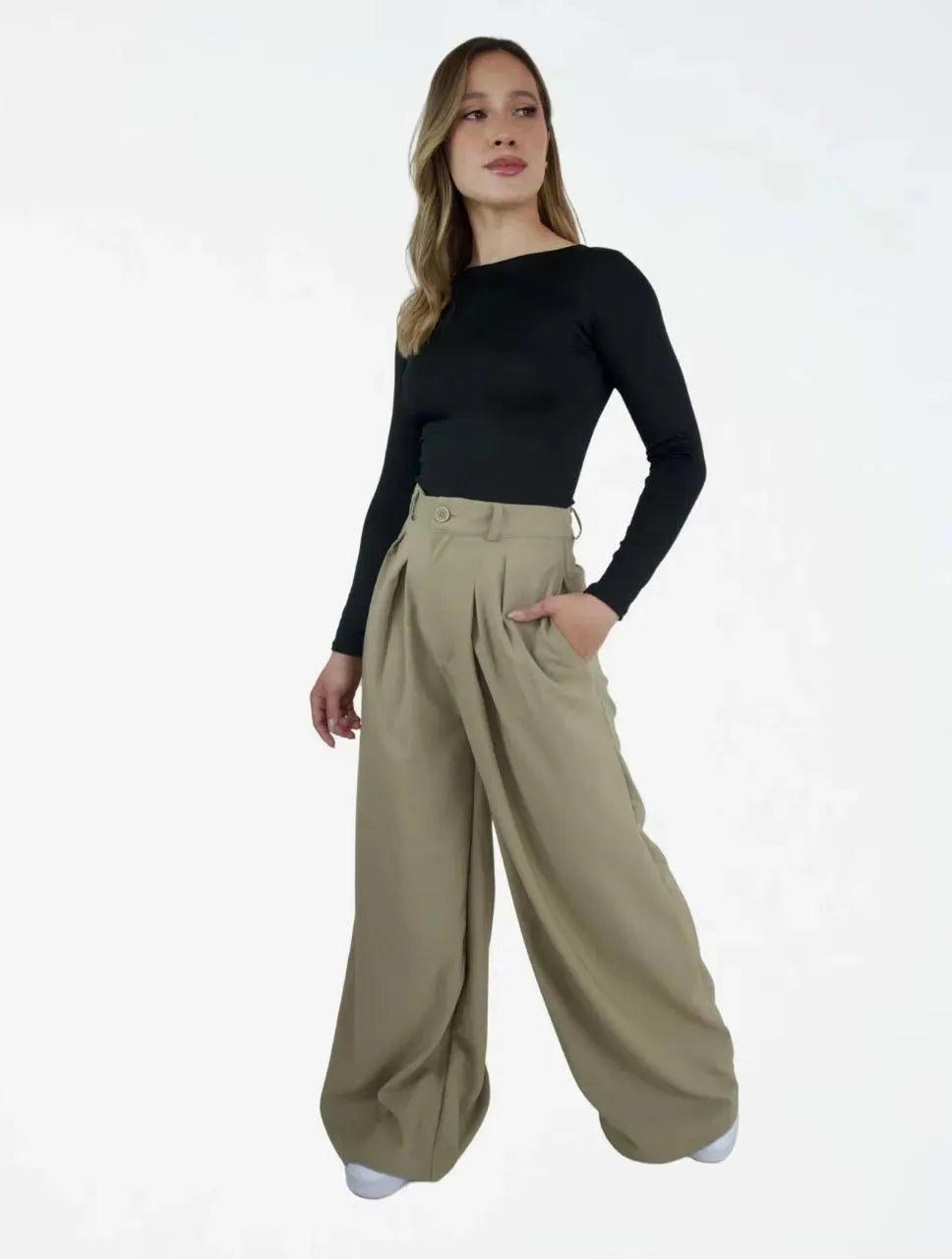 Pantalón Tipo Palazzo Tiro Alto - Santana