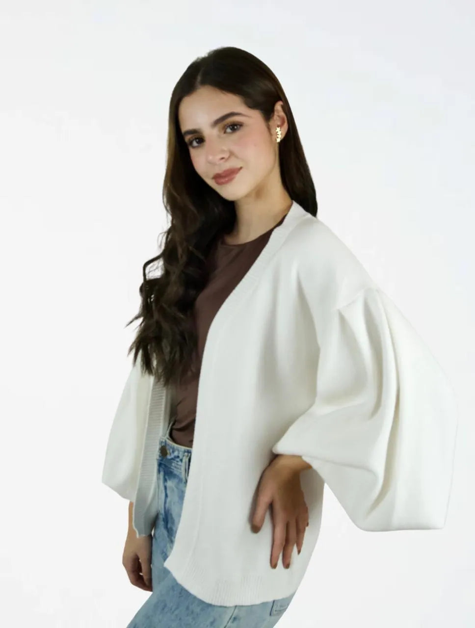 Suéter Cardigan para Mujer Manga Bombacha- The Cloud