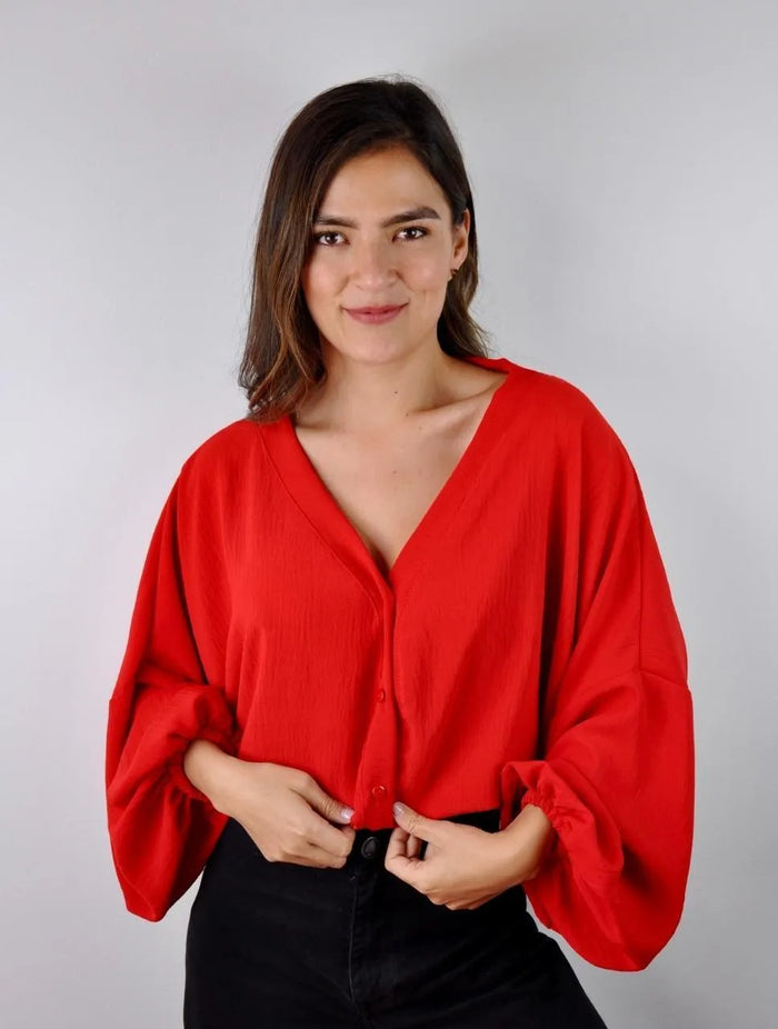 Blusa mujer Escote V Manga Bombacha - Ocaso - Molgoa