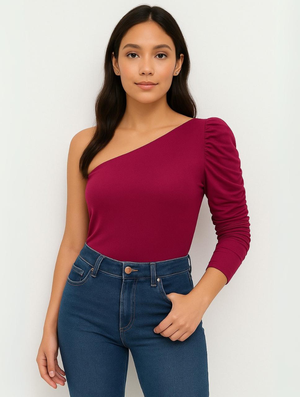 Body Escote Asimétrico Manga Bombacha - The Amour