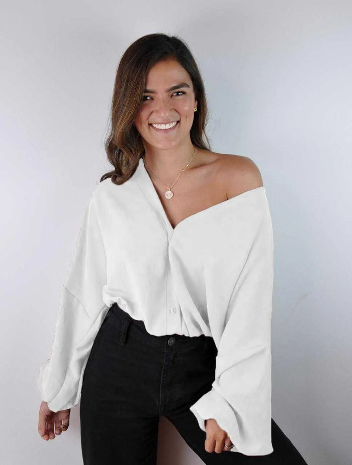 Blusa mujer Escote V Manga Bombacha - Ocaso - Molgoa