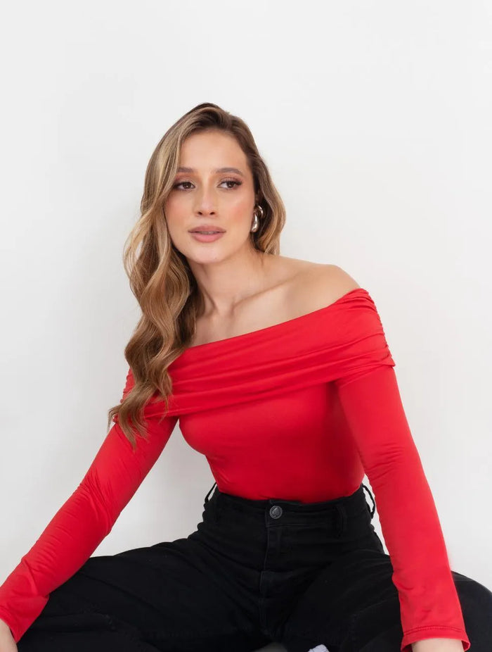 Blusa Para Mujer Rojo Manga larga Cuello Bandeja - The Stellar Rojo - Molgoa