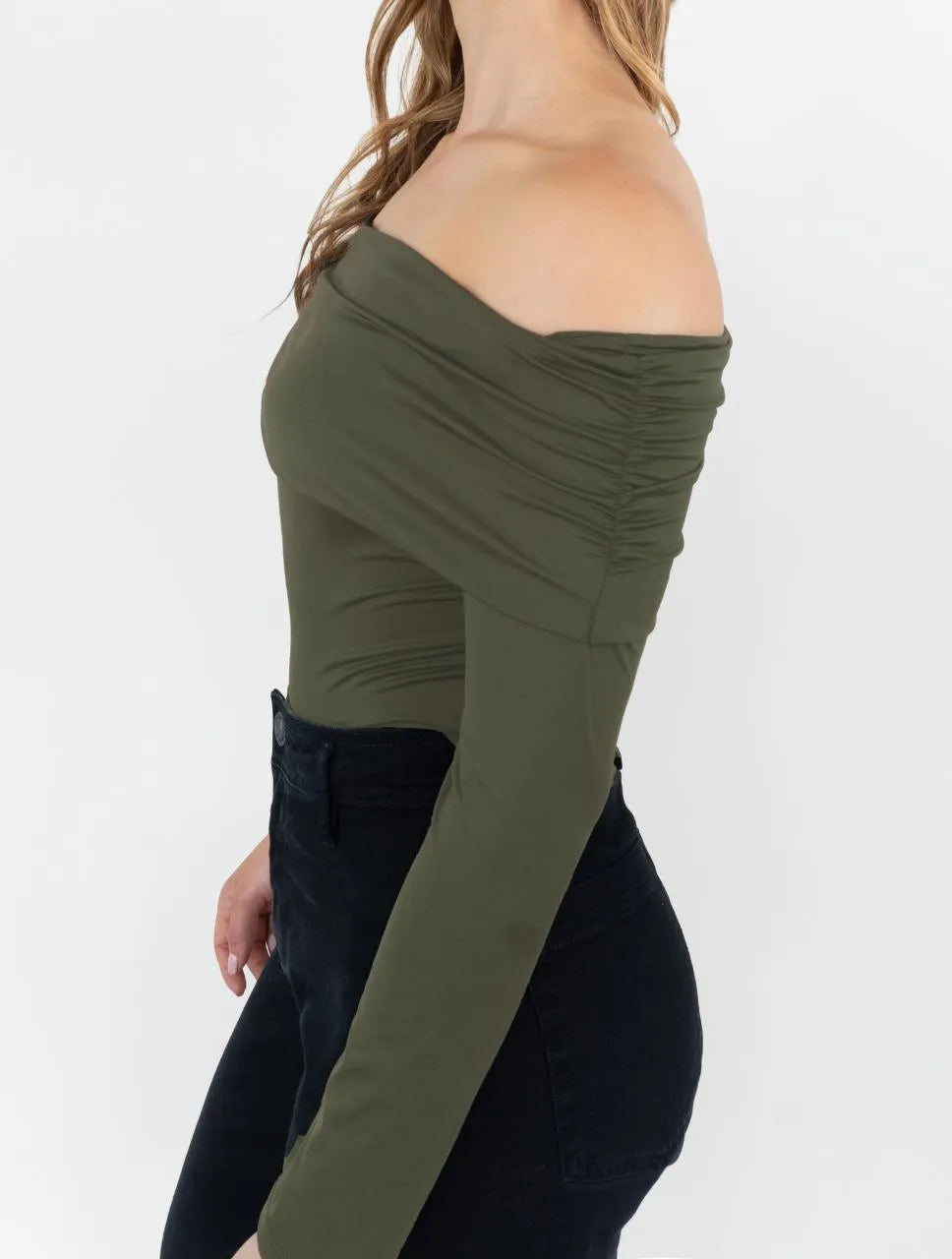 Blusa Para Mujer Verde Militar Manga Larga Cuello Bandeja - The Stellar Verde Militar - Molgoa
