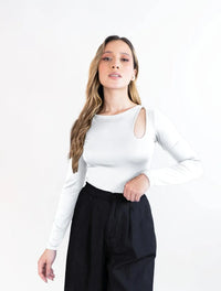 Body para Mujer Corte Asimétrico Manga Larga - Pekin Blanco - Molgoa