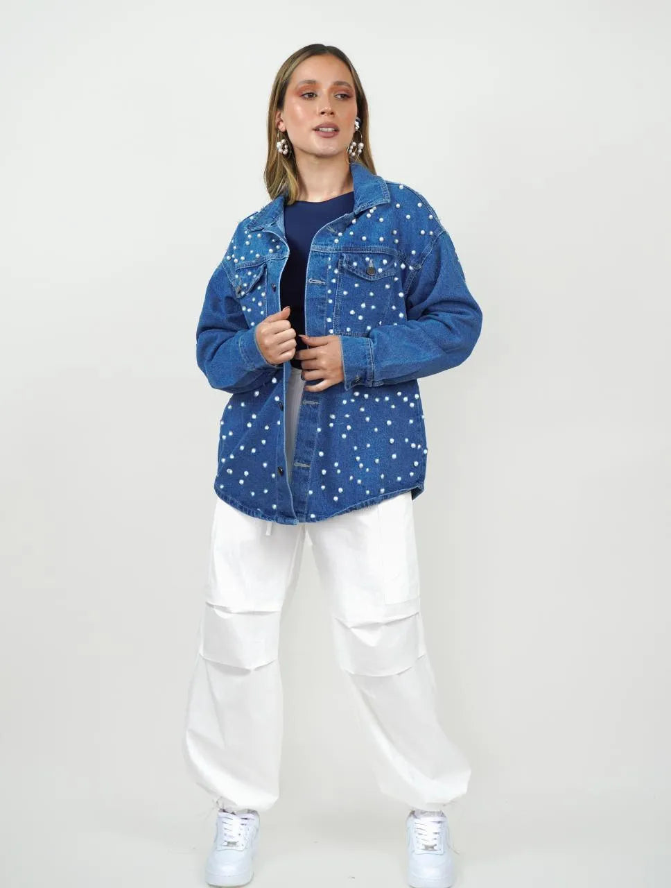 Chaqueta para Mujer Cazadora Denim con Perlas - The Fizzy