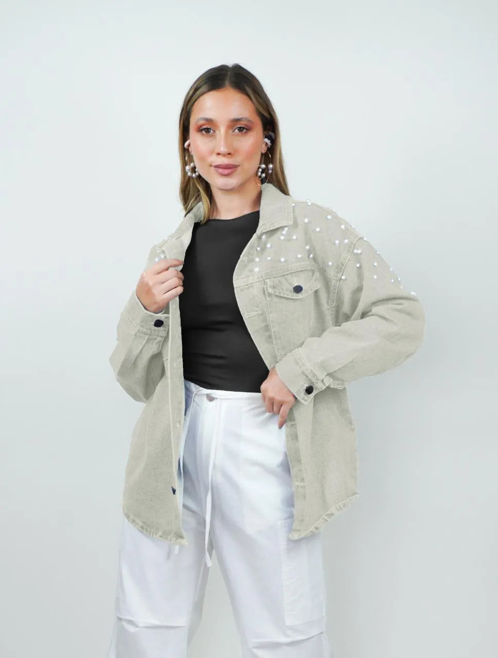 Chaqueta para Mujer Cazadora Denim Con Perlas - Frida