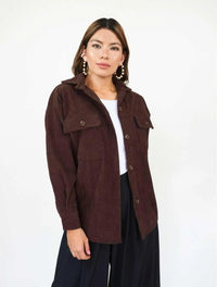 Chaqueta para Mujer Café Oscuro Textura Acanalada Larga - Montblanc Café Oscuro