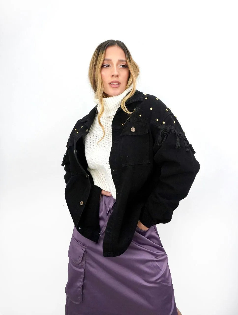 Chaqueta para Mujer Negro Denim - Boreal Estrellas Negro