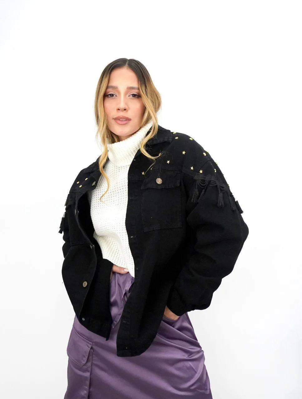 Chaqueta para Mujer Negro Denim - Boreal Estrellas Negro
