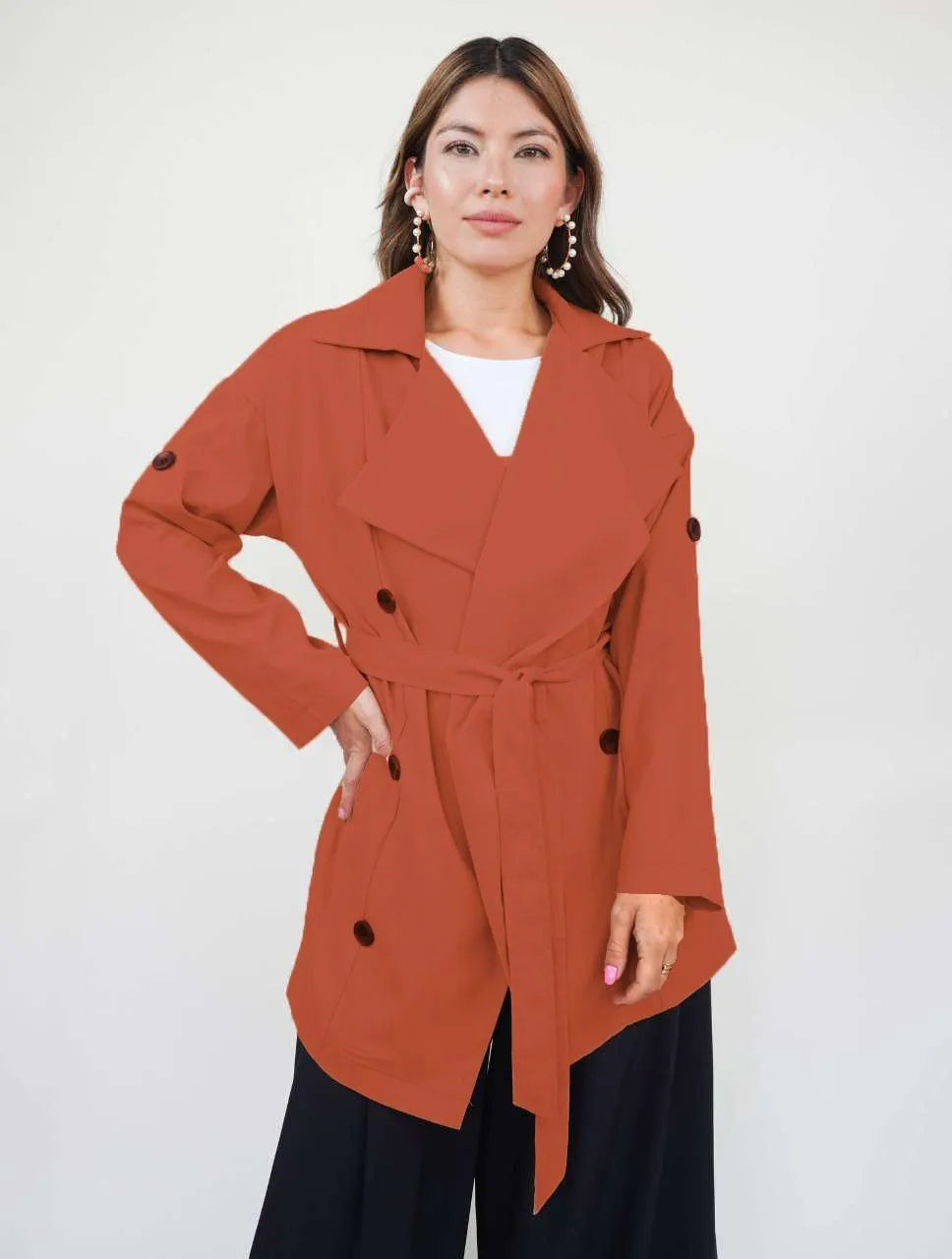 Chaqueta para Mujer Terracota Oscuro Tipo Gabán - Lucca Terracota Oscuro