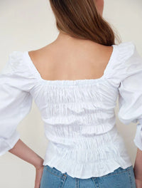 Blusa para Mujer Cuello V Manga Bombacha - Mia Blanco - Molgoa