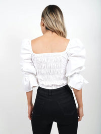 Blusa para Mujer Cuello V Manga Bombacha - Mia Blanco - Molgoa