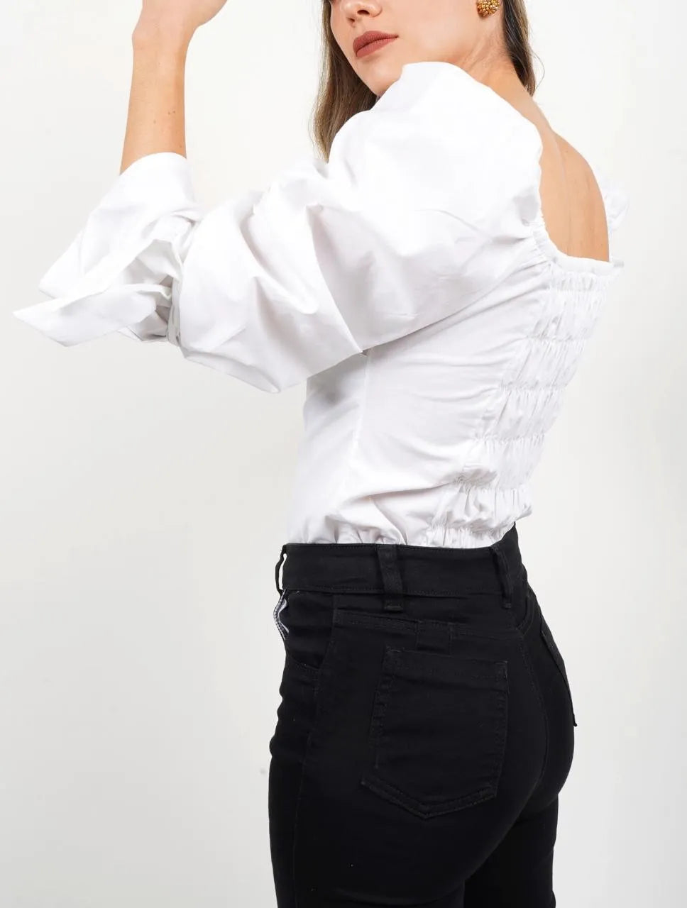 Blusa para Mujer Cuello V Manga Bombacha - Mia Blanco - Molgoa