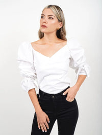 Blusa para Mujer Cuello V Manga Bombacha - Mia Blanco - Molgoa