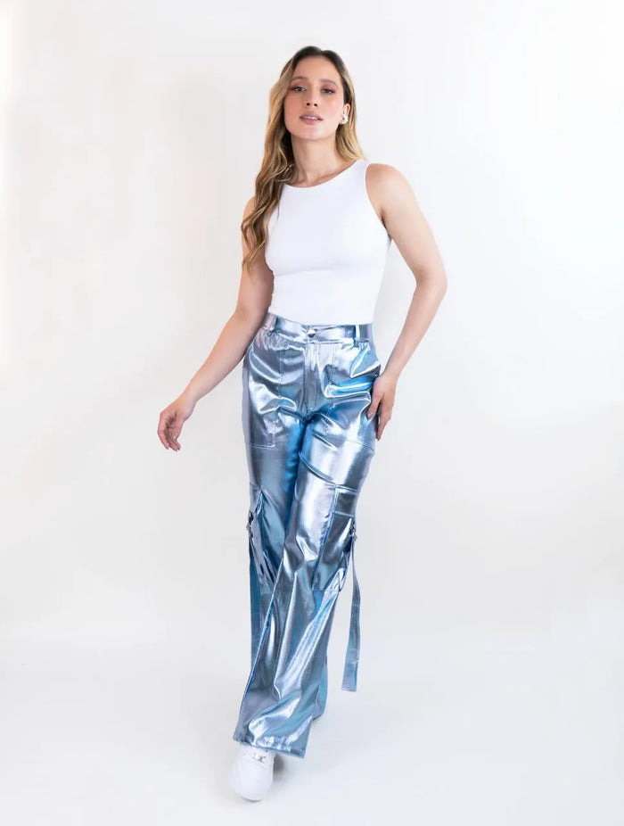 Pantalón Para Mujer Tipo Cargo Metalizado - Sidney Azul