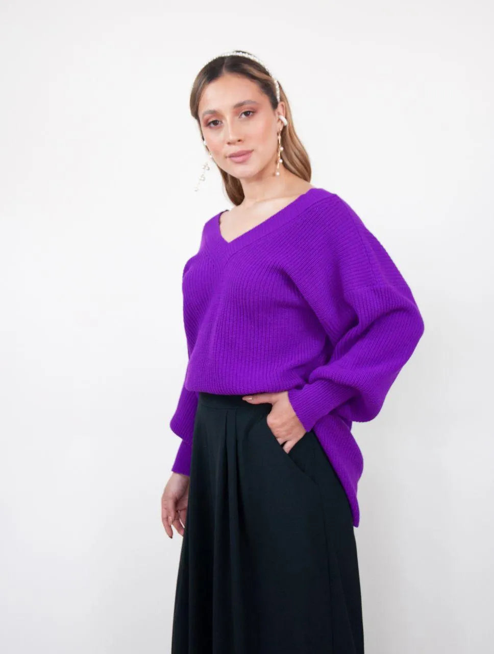 Suéter Manga Larga para Mujer Morado Tejido - Galápagos Morado