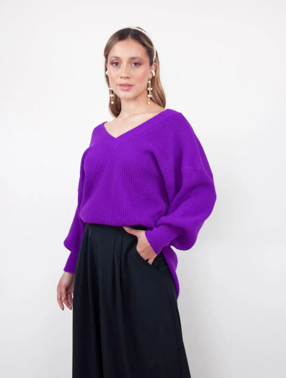 Suéter Manga Larga para Mujer Morado Tejido - Galápagos Morado