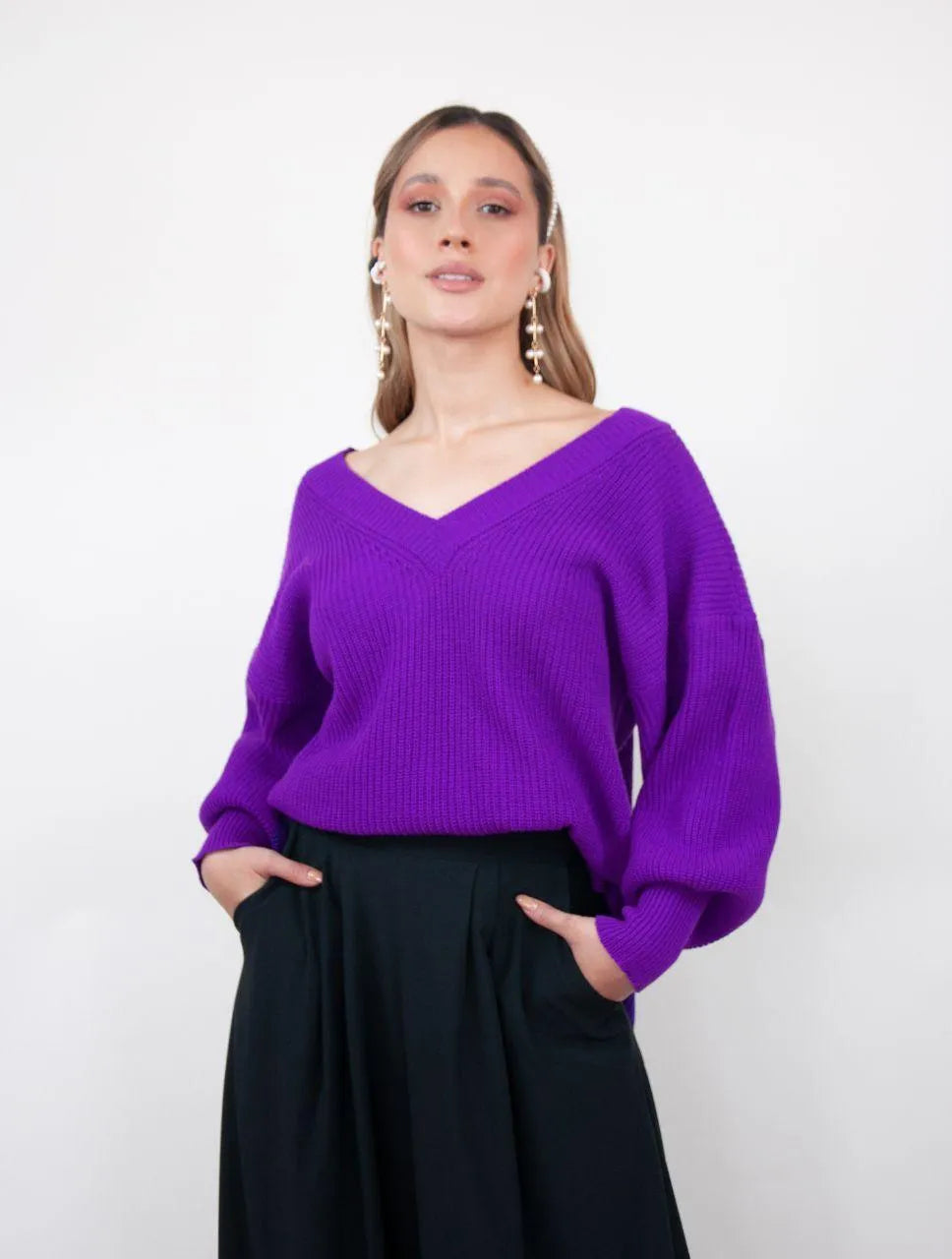 Suéter Manga Larga para Mujer Morado Tejido - Galápagos Morado