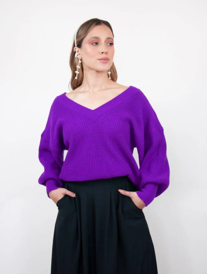 Suéter Manga Larga para Mujer Morado Tejido - Galápagos Morado