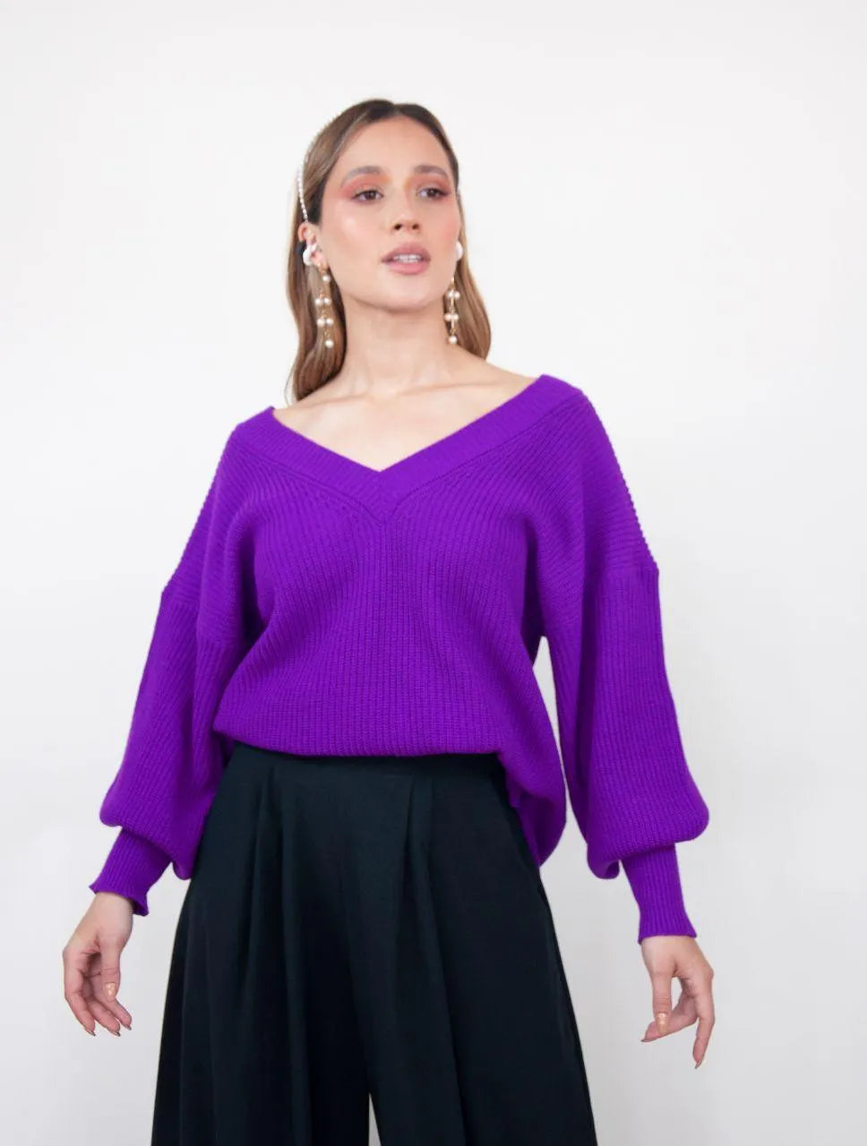 Suéter Manga Larga para Mujer Morado Tejido - Galápagos Morado