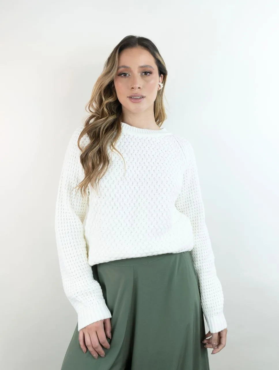 Suéter Largo Cuello Rendondo Para Mujer - Chiara Marfil