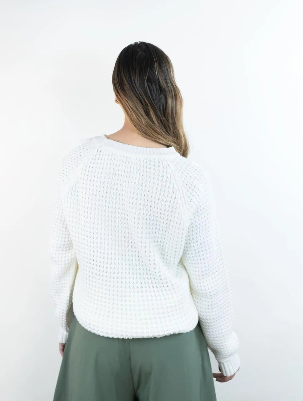 Suéter Largo Cuello Rendondo Para Mujer - Chiara Marfil