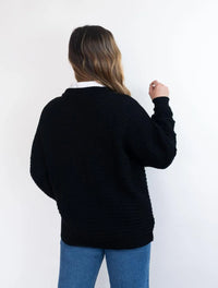 Suéter Cuello Redondo Con Detalle En Mangas - Elena Negro