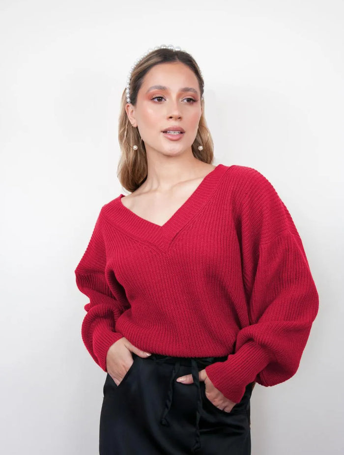 Suéter Manga Larga para Mujer Rojo Tejido - Galápagos Rojo