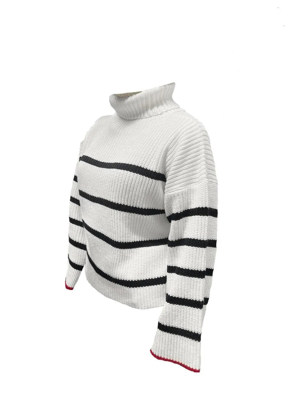 Suéter para Mujer Blanco, Negro y Rojo Cuello Tortuga Rayas - The Sassy Blanco, Negro y Rojo