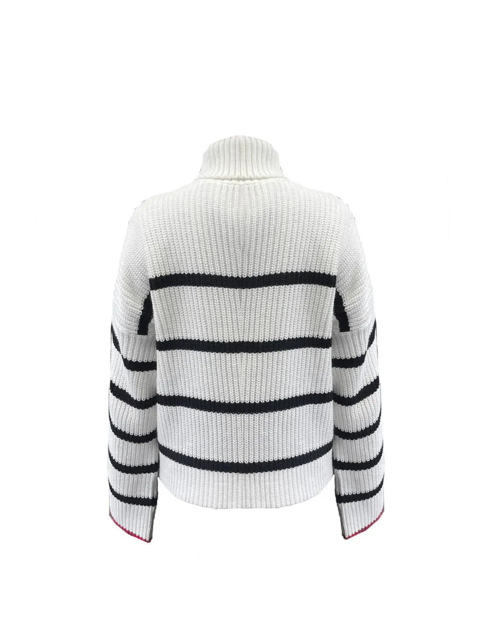 Suéter para Mujer Blanco, Negro y Rojo Cuello Tortuga Rayas - The Sassy Blanco, Negro y Rojo