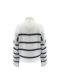 Suéter para Mujer Blanco, Negro y Rojo Cuello Tortuga Rayas - The Sassy Blanco, Negro y Rojo