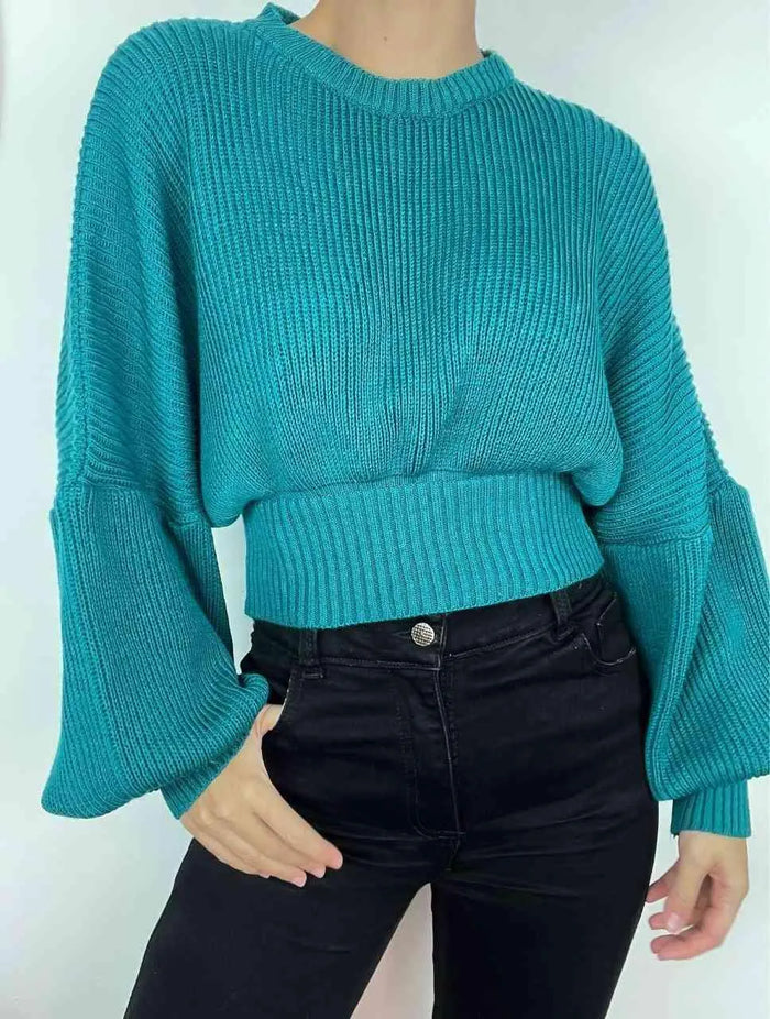 Saco para Mujer Turquesa Cuello Redondo Manga Bombacha - Milagros Turquesa