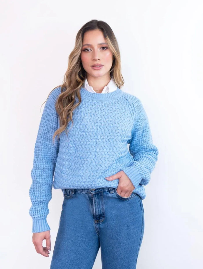 Suéter Largo Cuello Redondo Para Mujer - Chiara Azul Bebé
