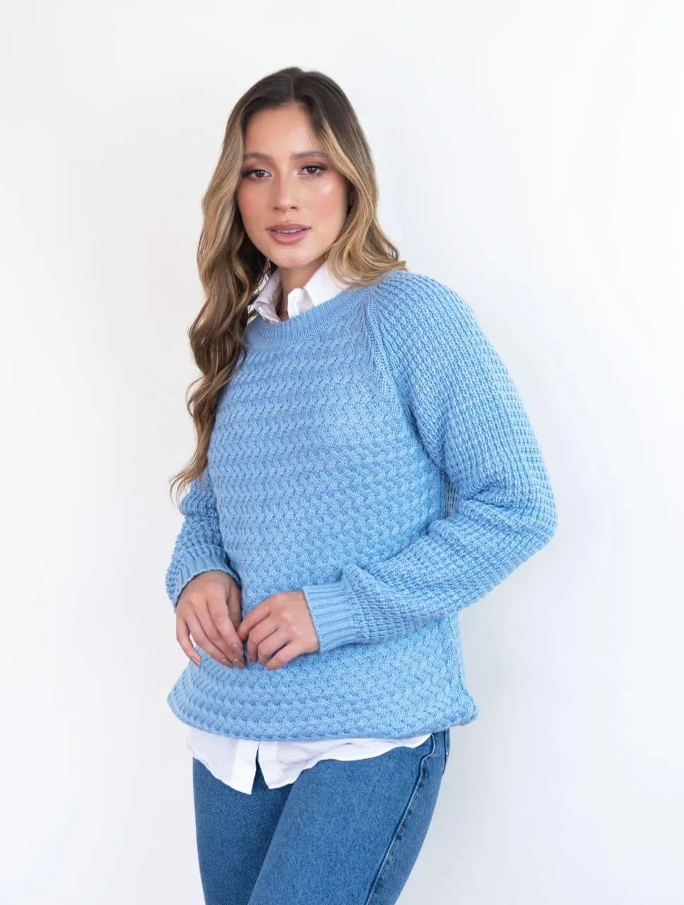 Suéter Largo Cuello Redondo Para Mujer - Chiara Azul Bebé