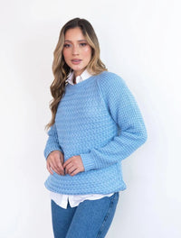 Suéter Largo Cuello Redondo Para Mujer - Chiara Azul Bebé