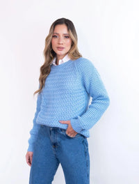 Suéter Largo Cuello Redondo Para Mujer - Chiara Azul Bebé