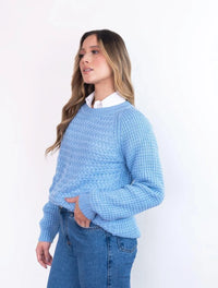 Suéter Largo Cuello Redondo Para Mujer - Chiara Azul Bebé