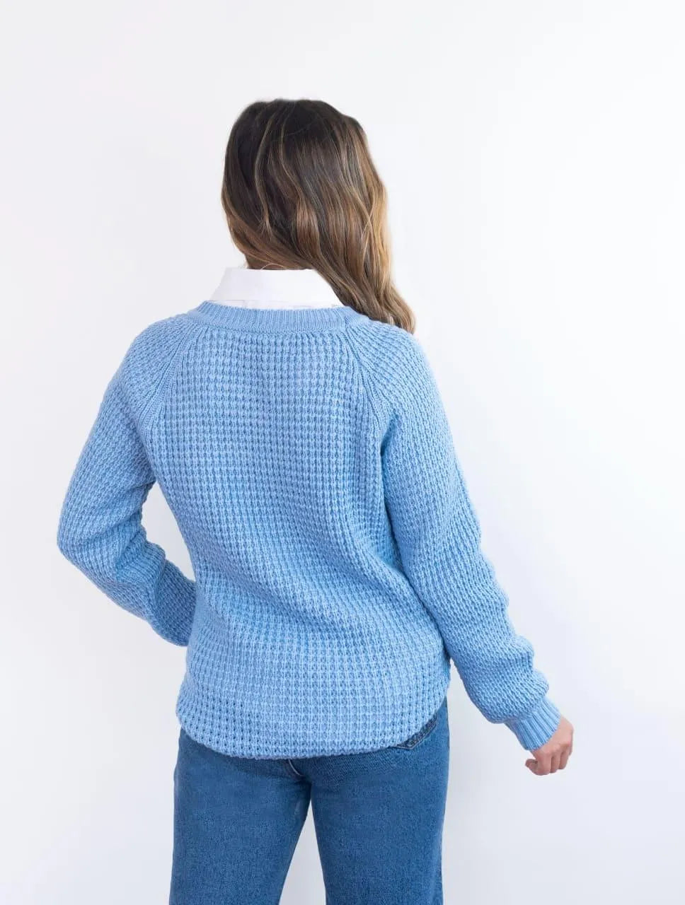 Suéter Largo Cuello Redondo Para Mujer - Chiara Azul Bebé