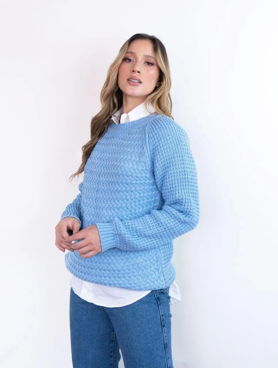 Suéter Largo Cuello Redondo Para Mujer - Chiara Azul Bebé