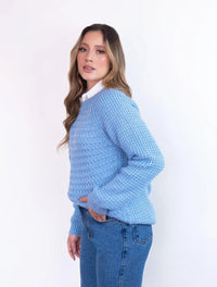 Suéter Largo Cuello Redondo Para Mujer - Chiara Azul Bebé