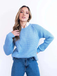Suéter Largo Cuello Redondo Para Mujer - Chiara Azul Bebé