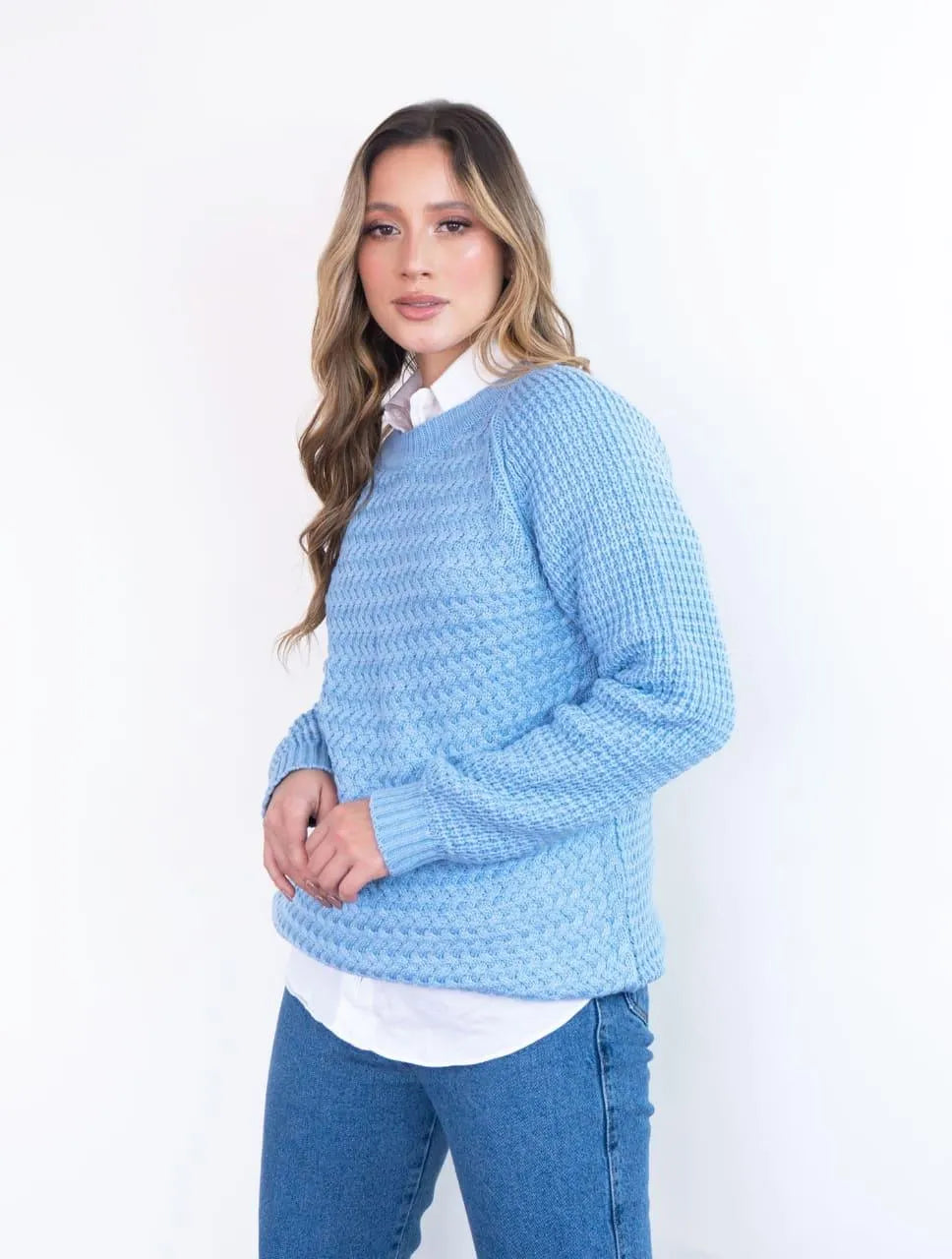 Suéter Largo Cuello Redondo Para Mujer - Chiara Azul Bebé