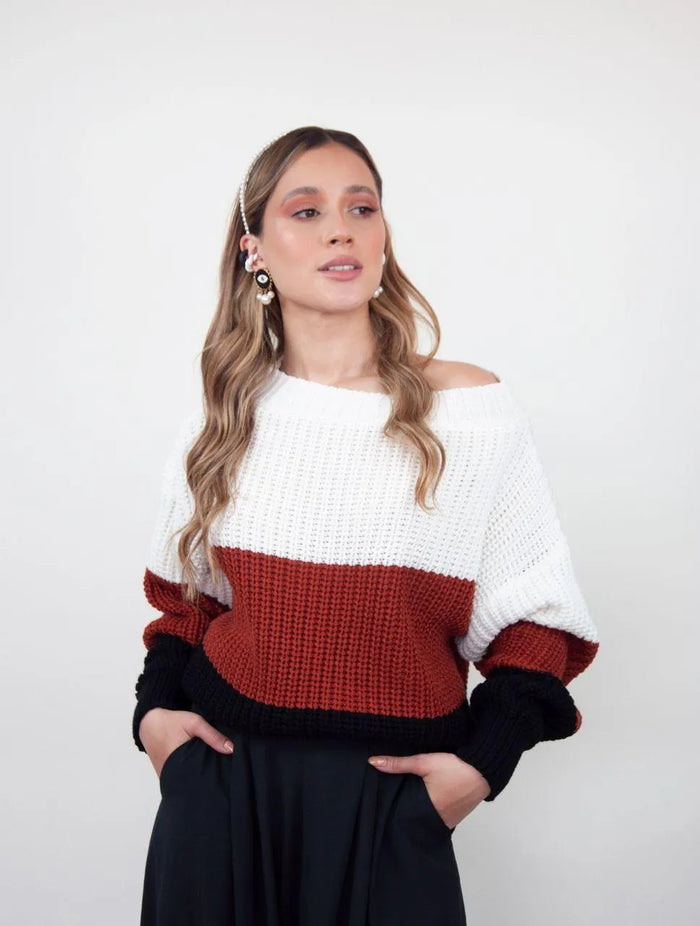 Suéter Cuello Bandeja De Rayas Gruesas - Mara Café